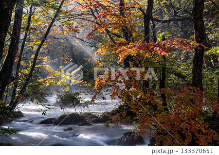 青森県_奥入瀬渓流】錦秋の石ヶ戸 10月 の写真素材 [133370651] - PIXTA