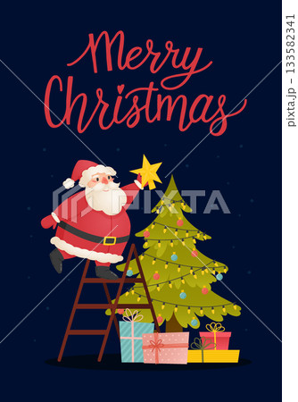 クリスマス サンタクロース はしご イラストのイラスト素材 - PIXTA