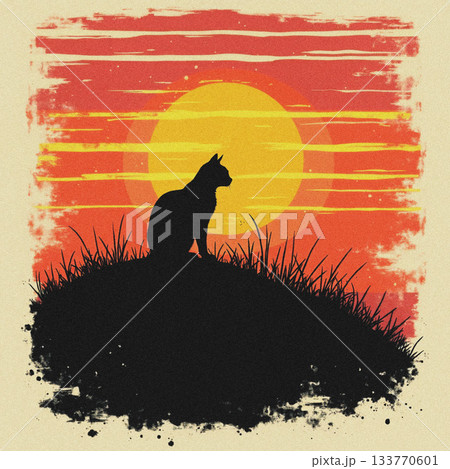 猫 夕焼け 夕日 シルエットのイラスト素材 - PIXTA