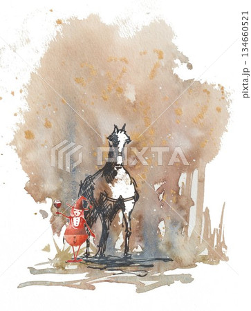 動物 馬 水彩画 水彩のイラスト素材 - PIXTA