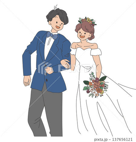 タキシード 新郎 新婦 ウェディングドレスのイラスト素材 - PIXTA