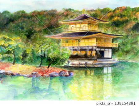 動画投稿中　F4 金閣寺　手描き水彩画　直筆原画　京都世界遺産 水墨画】白黒で金閣寺？初心者でも簡単な描き方 How to draw sumi-e