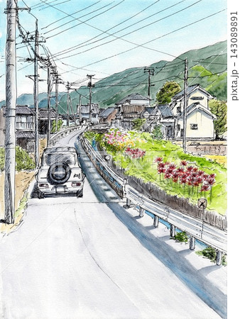 電柱 風景画 水彩の写真素材 - PIXTA